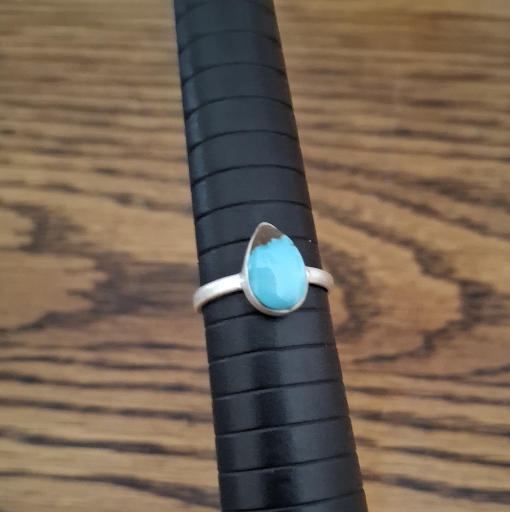 Ring Royston Ribbon Turquoise Teardrop Natural Stone Sterling Silver Size 6